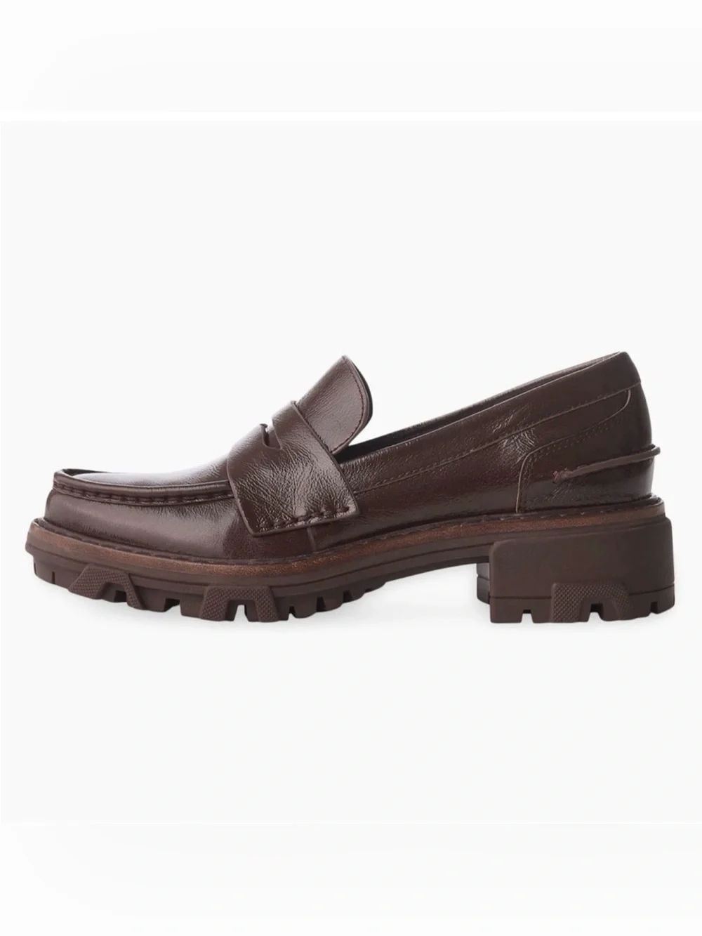 Rag & Bone || Shiloh Lug Sole Penny Loafers in Peluga Brown Patent Leather